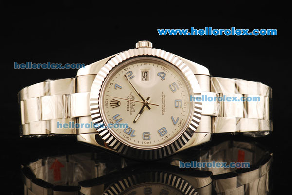 Rolex Datejust II Swiss ETA 2836 Automatic Movement Full Steel with White Dial and Blue Arabic Numerals - Click Image to Close